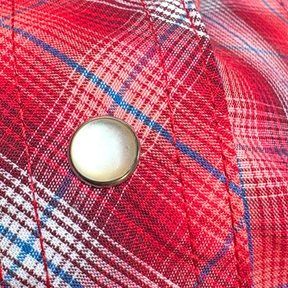 Wrangler Western Red Carmine Plaid Western Snap Short Sleeve‎ Shirt - Picture 7 of 8